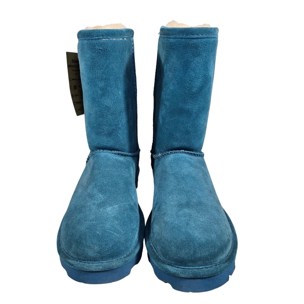 Bearpaw Elle Short Turquoise Blue Suede Sheepskin Boots Womens 10 NeverWet